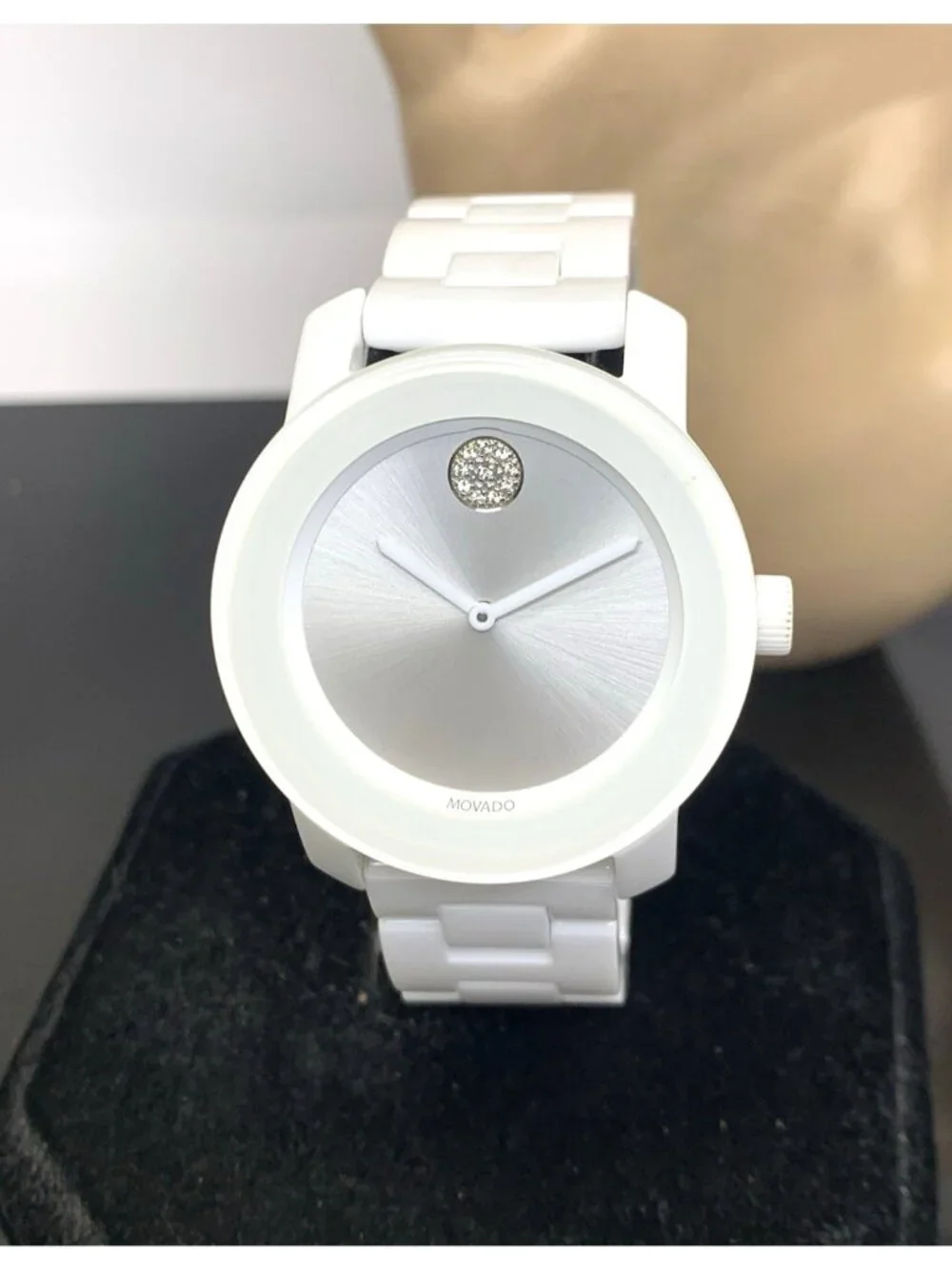 Movado Women's Watch 3600802 Bold Swiss Quartz Silver Dial White Ceramic 36mm